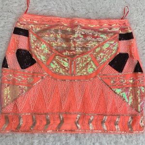 🦩LULUMARI🦩 coral beaded mini skirt SZ L